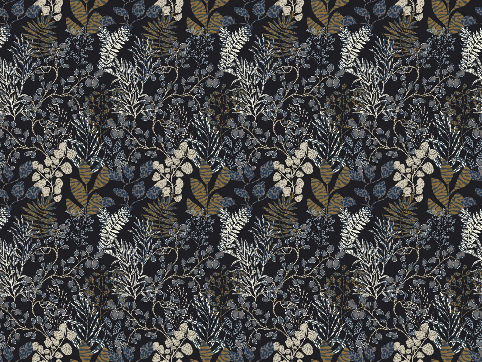 Midnight Botanical Gold Leaf Mural