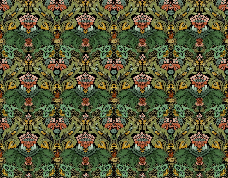Victorian Flower Botanical Wallpaper in your room — zoomed