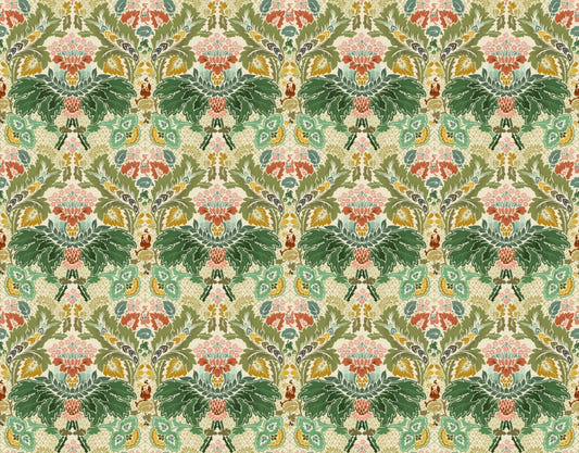 Victorian Flower Damask Ivory Wallpaper