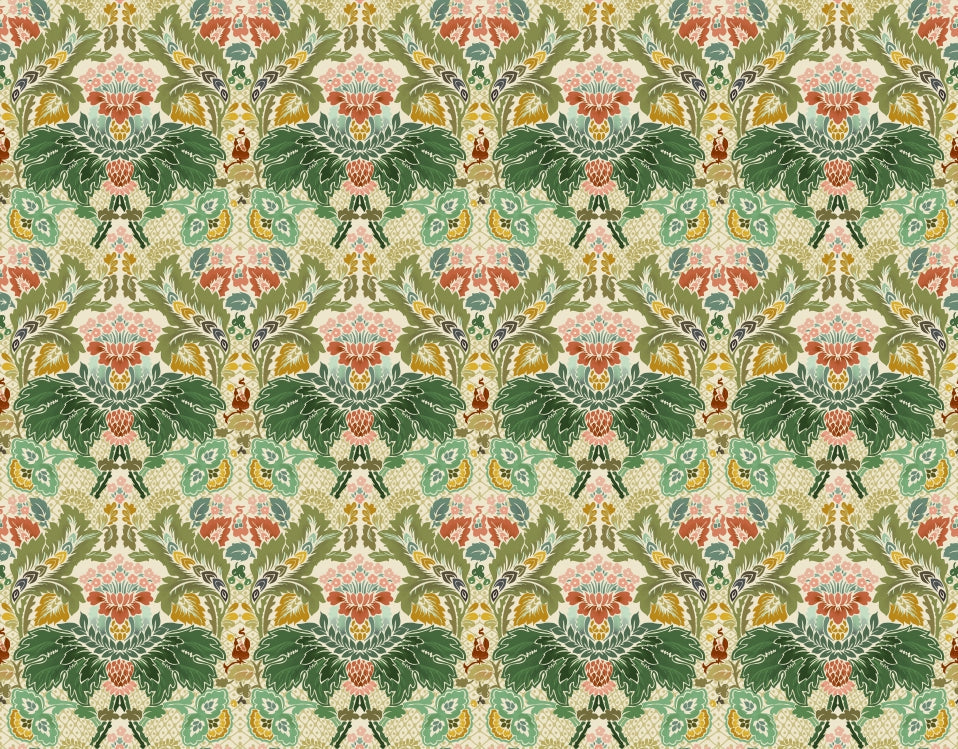 Victorian Flower Damask Ivory Wallpaper