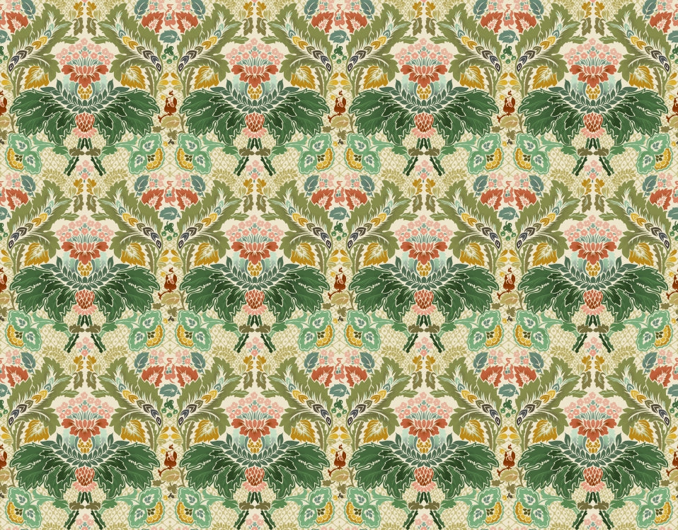 Victorian Flower Damask Ivory Wallpaper in your room — zoomed