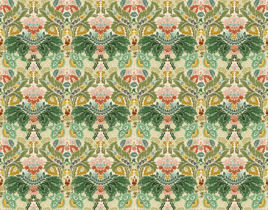 Victorian Flower Damask Ivory Wallpaper