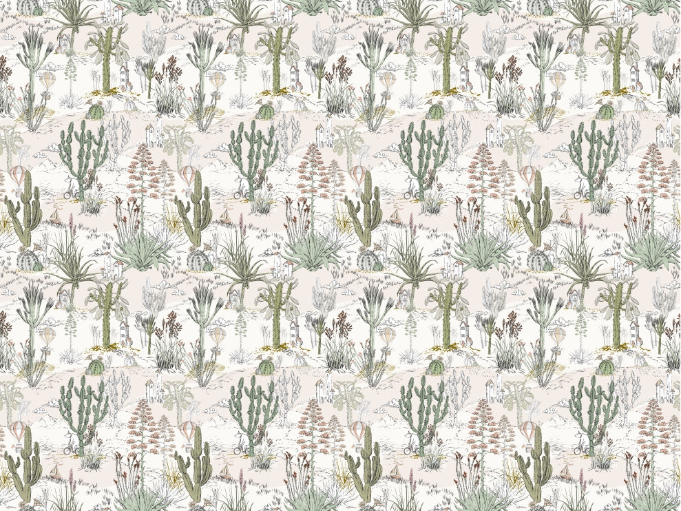 whimsical cactus landscape wallpaper