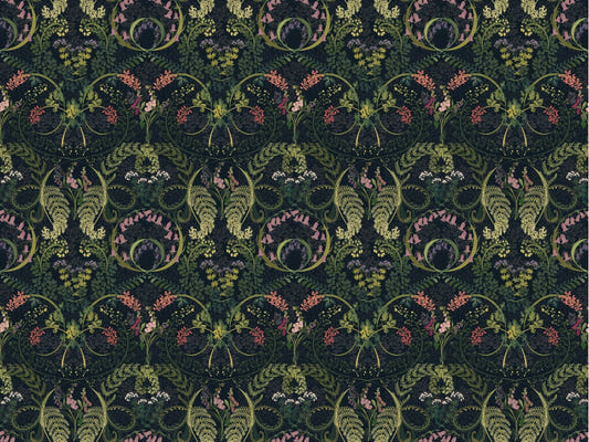 Woodland Fauna Dark Green Wallpaper