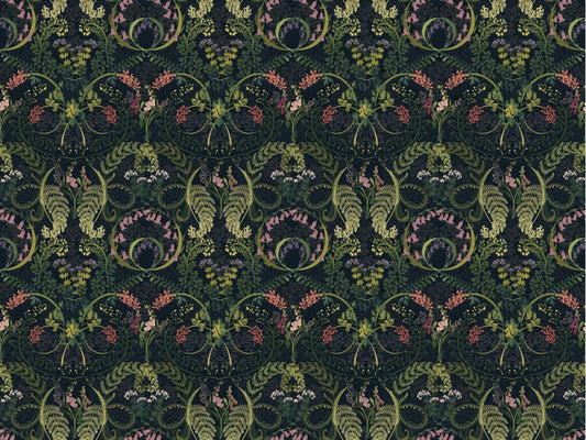 Woodland Fauna Dark Green Wallpaper