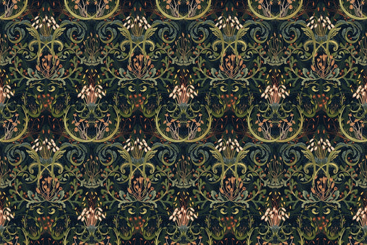 Woodland Moss Dark Botanical Wallpaper