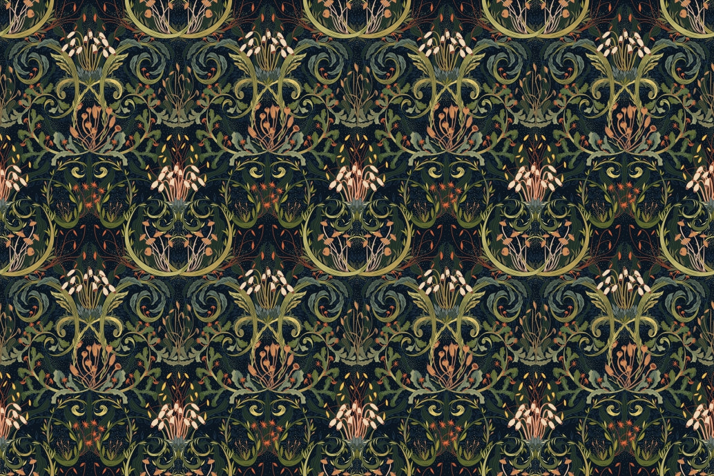 Woodland Moss Dark Botanical Wallpaper