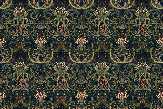 Woodland Moss Dark Botanical Wallpaper