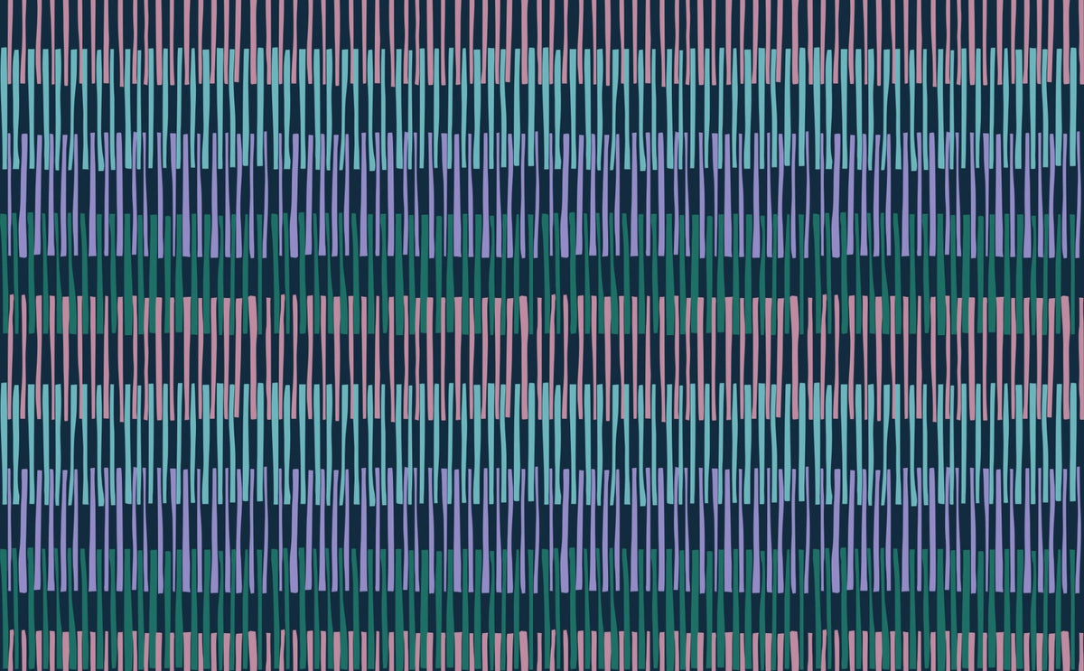 Midnight Rhythmic Striped Wallpaper in your room — zoomed