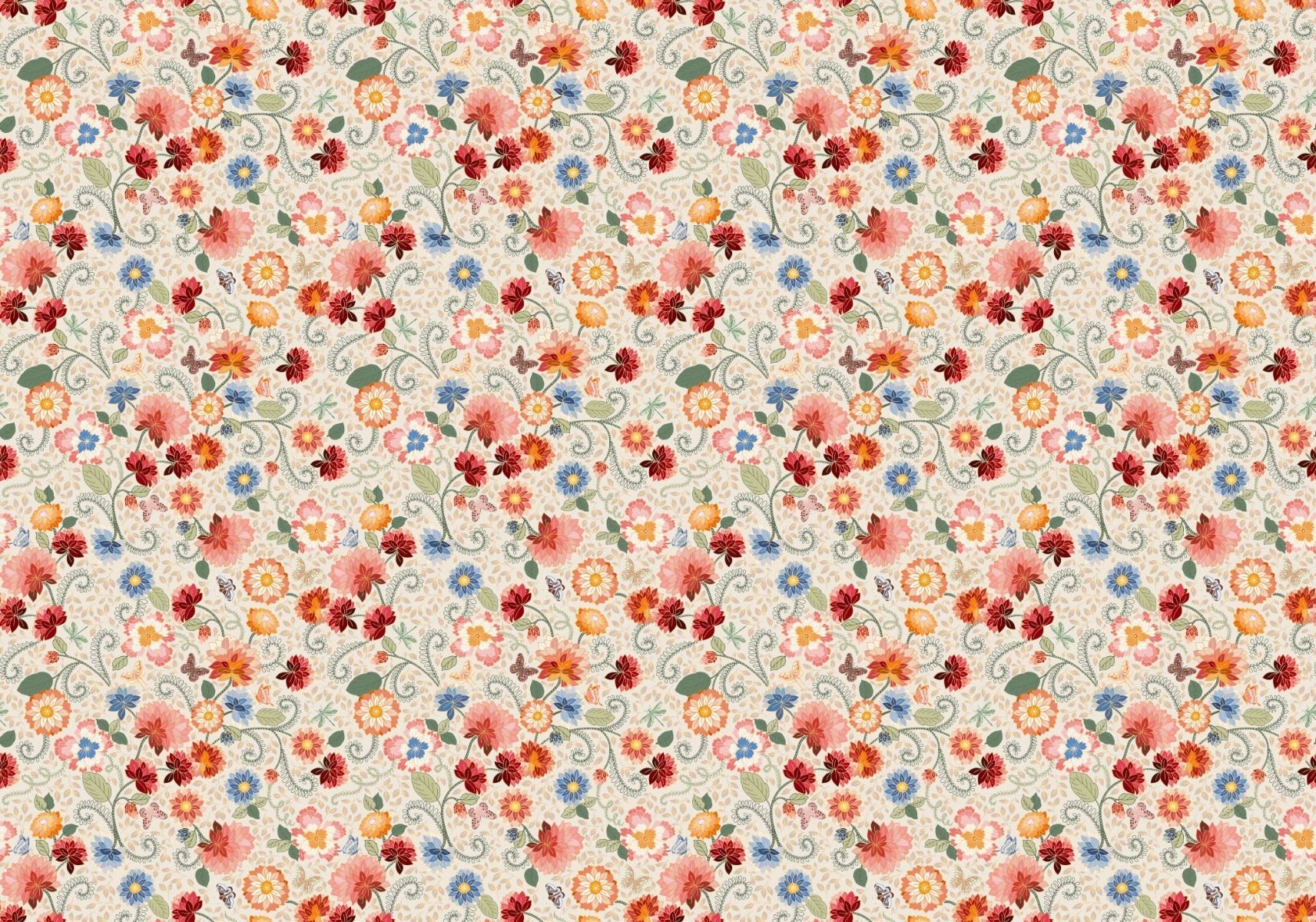Ornate Floral Mosaic Wallpaper
