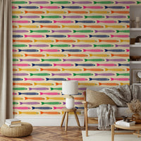 Elegant fish design with rainbow colors on cream wallpaper


