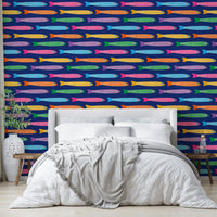 Fun and colorful fish wallpaper in blue tones

