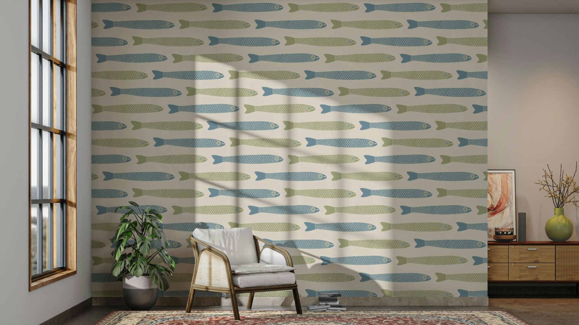 Anchovies retro fish wallpaper design, GD2529