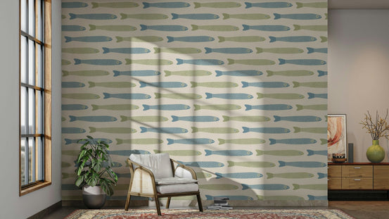 Anchovies retro fish wallpaper design, GD2529