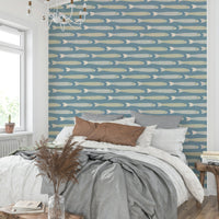 Repeating fish pattern mural wallpaper

