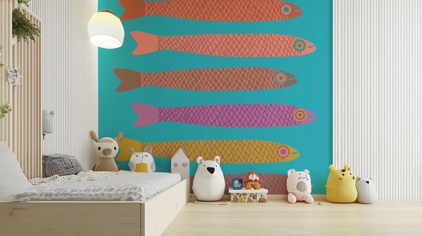 Hand-drawn fish on soft blue background

