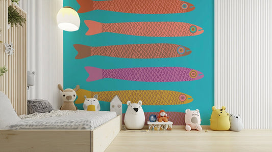Hand-drawn fish on soft blue background
