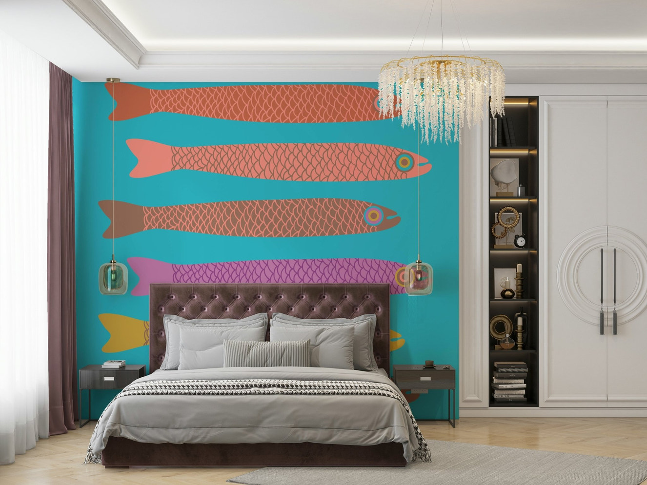 Anchovies retro fish mural wallpaper
