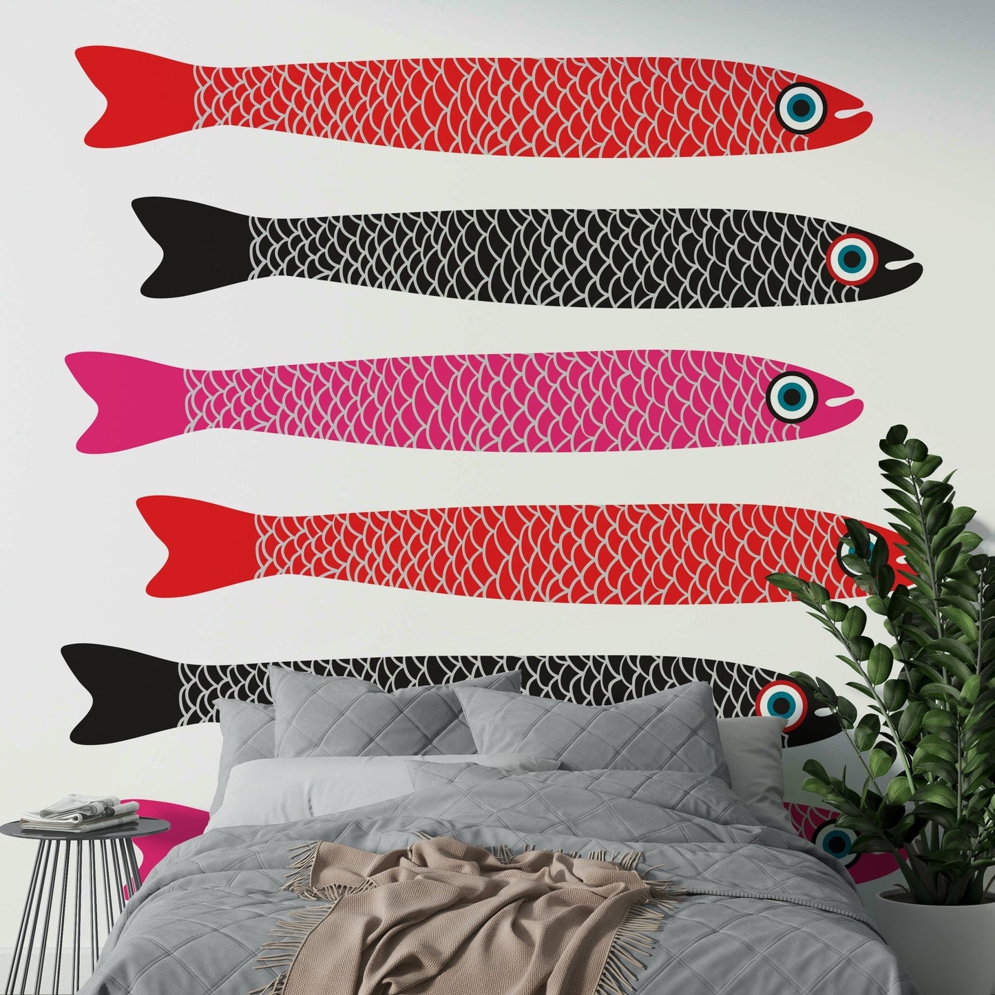 Quirky hand-drawn fish wall mural
