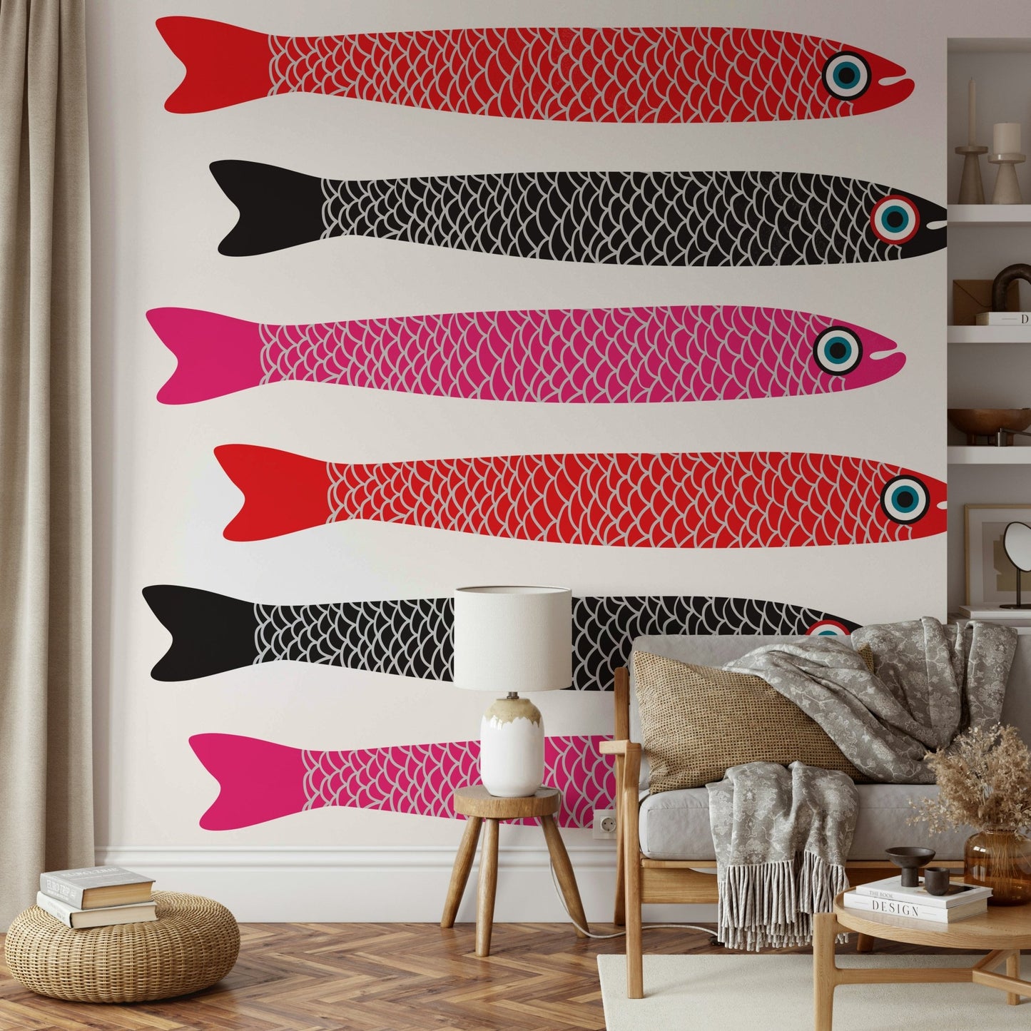 Retro seafood-inspired wallpaper design
