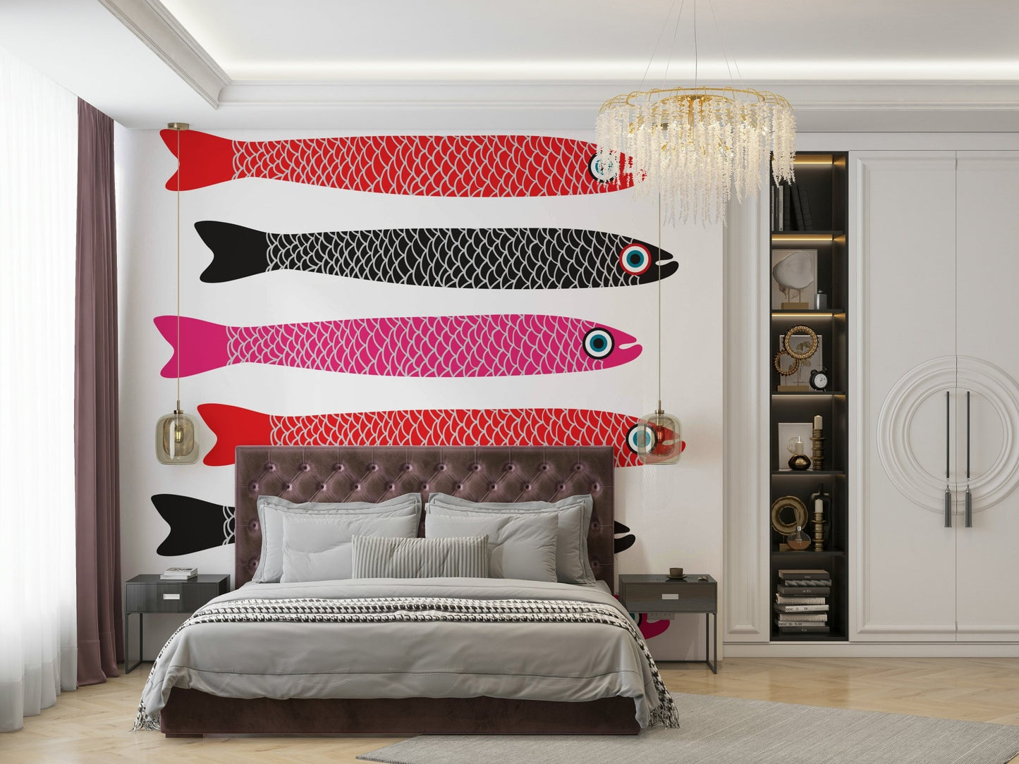Anchovies retro fish wallpaper design
