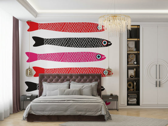 Anchovies retro fish wallpaper design, GD2570