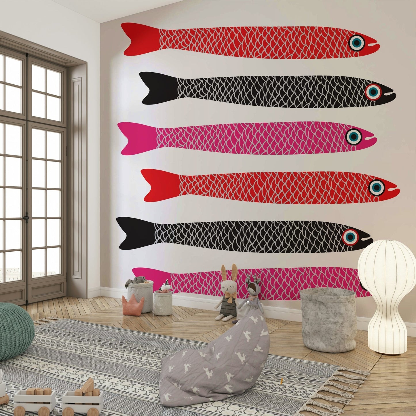 Bold fish pattern mural wallpaper
