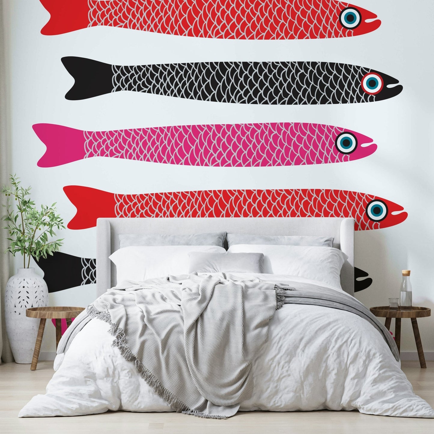Playful vintage fish wallpaper for walls
