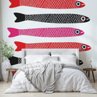 Playful vintage fish wallpaper for walls
