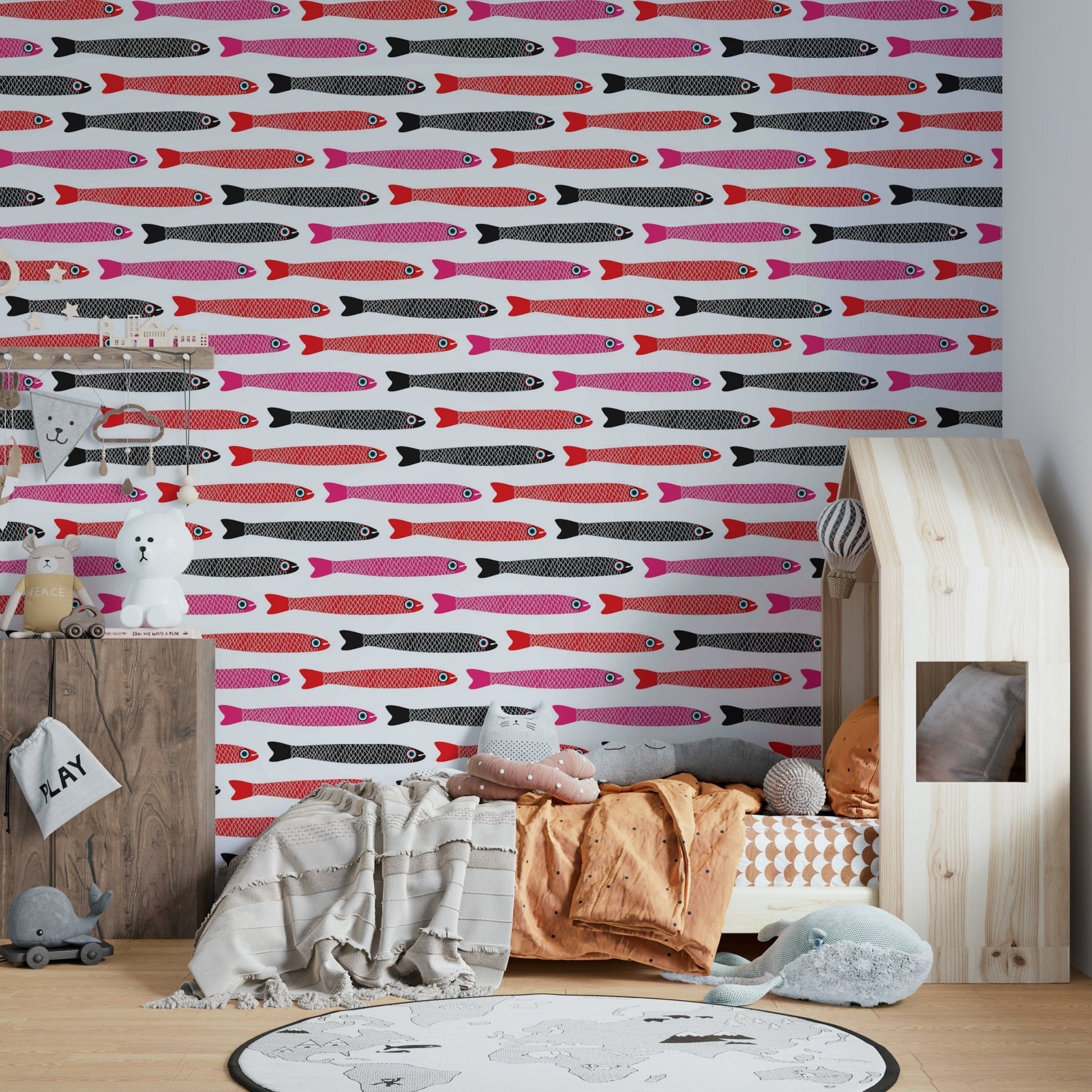 Bold fish print wallpaper for dining
