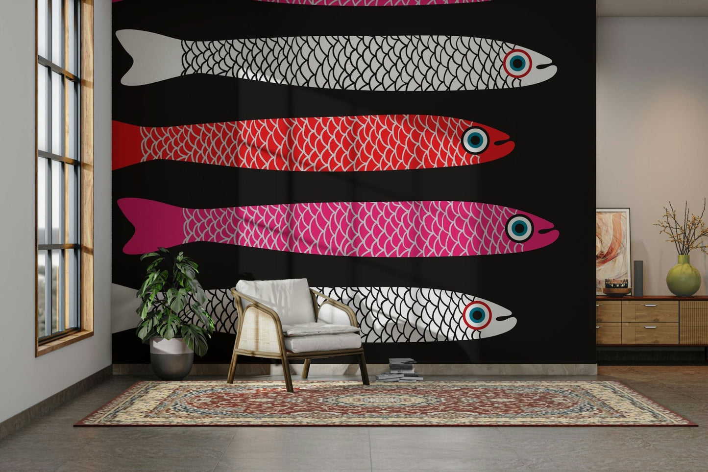 Hand-drawn fish wallpaper design
