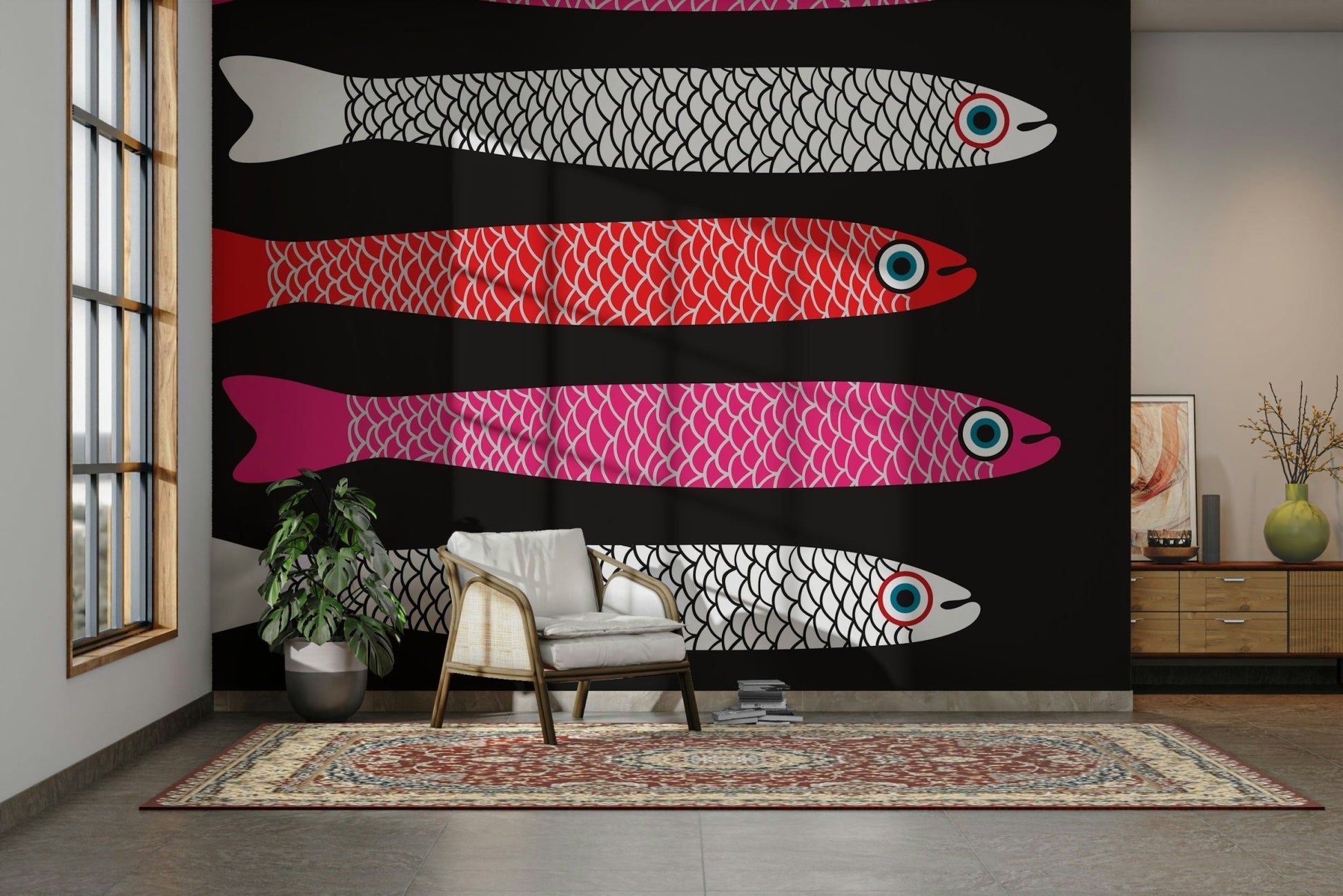 Hand-drawn fish wallpaper design
