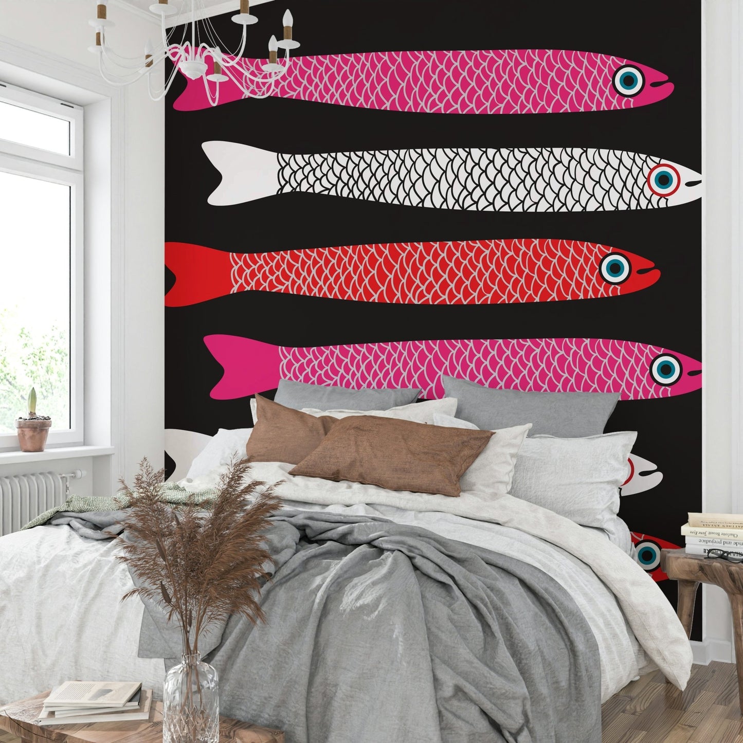 Fish wall mural with bold contrast
