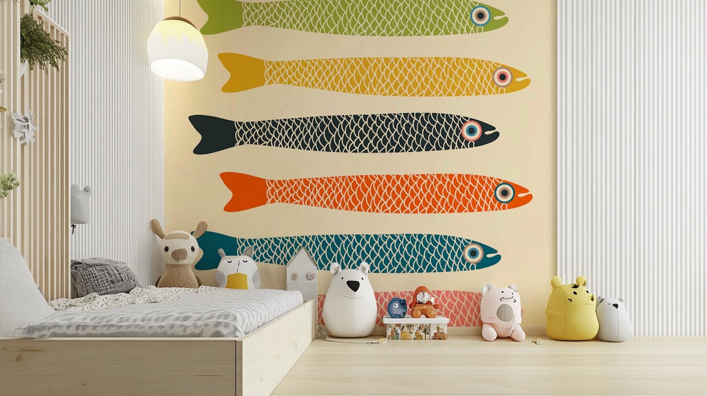 Retro Anchovies Fish Mural in Multicolor Style

