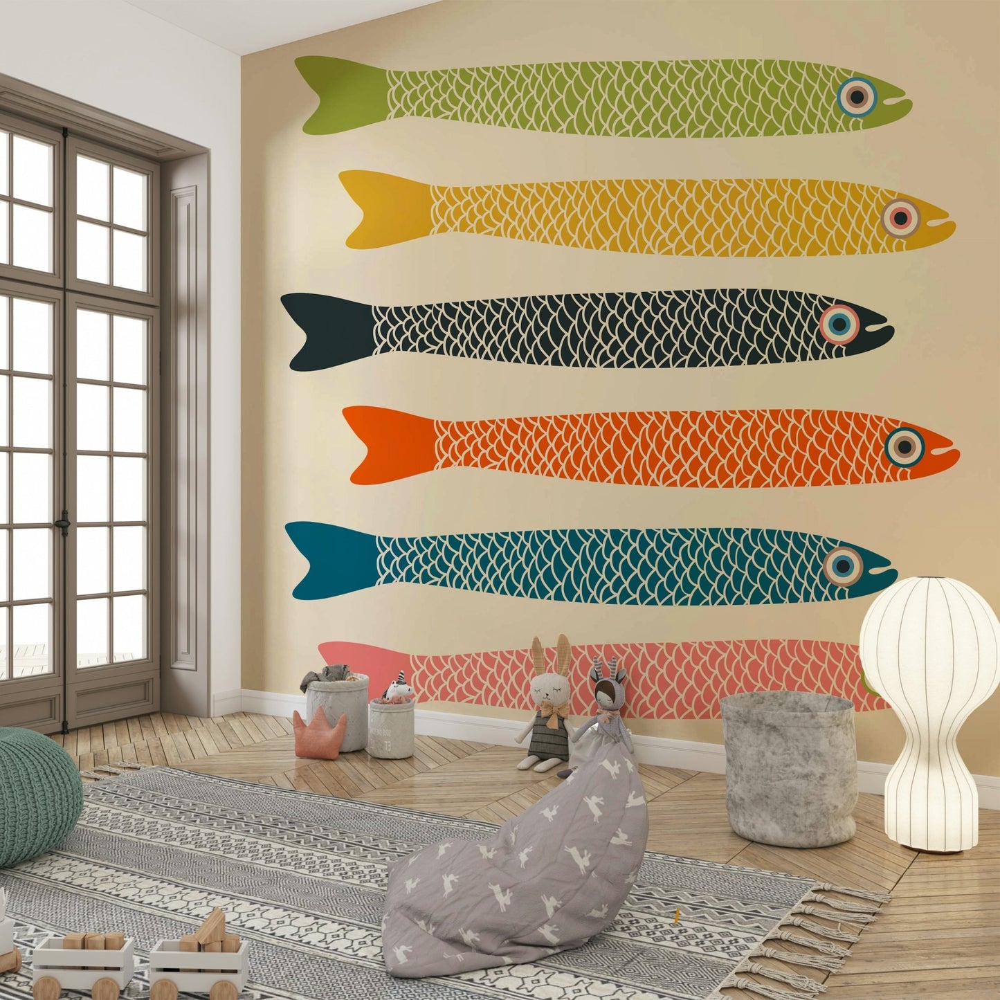 Colorful Fish Anchovies Retro Wallpaper Mural

