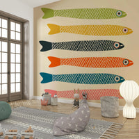 Colorful Fish Anchovies Retro Wallpaper Mural

