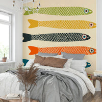 Cream Wall Mural Featuring Retro Anchovies

