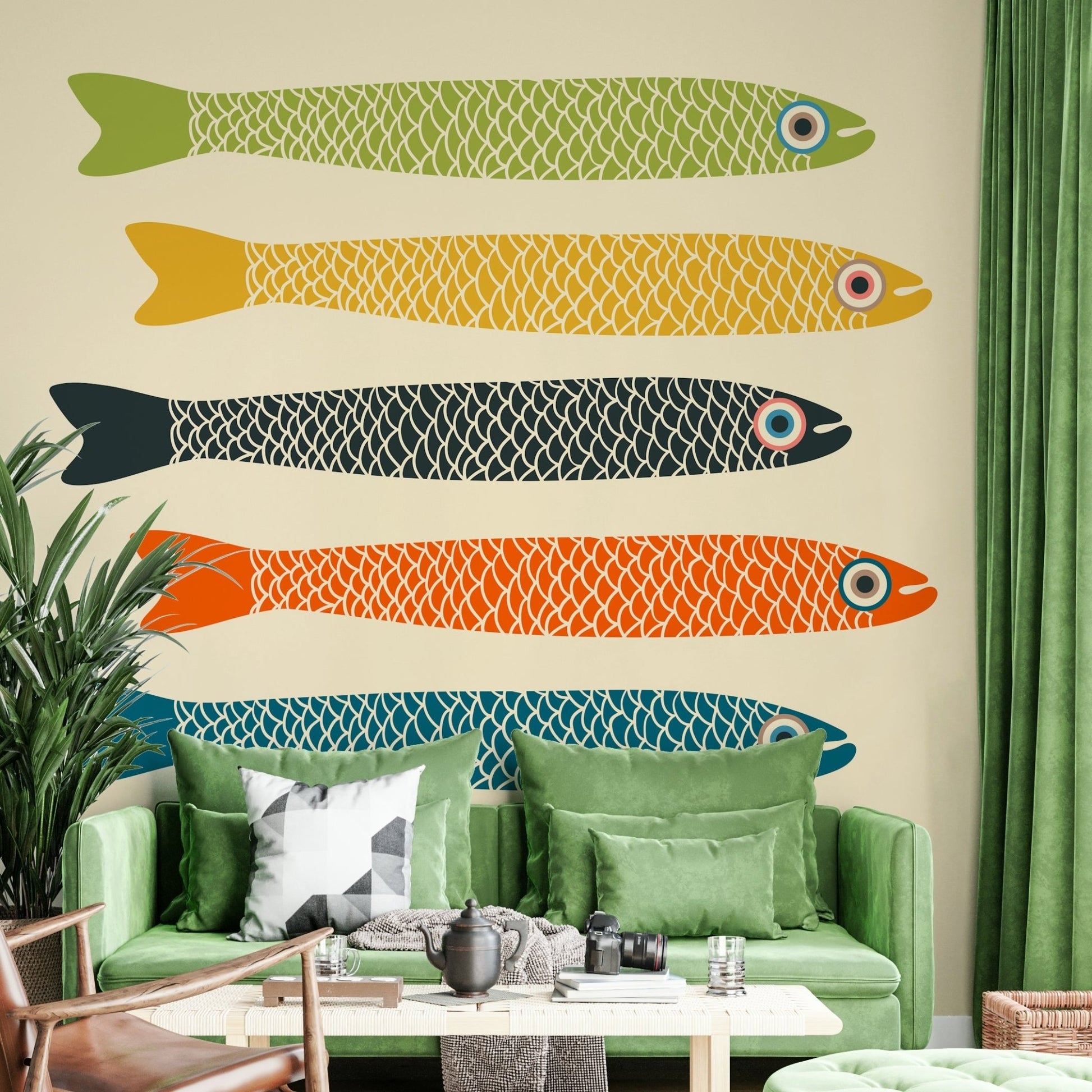 Anchovies Fish Pattern in Retro Vintage Style

