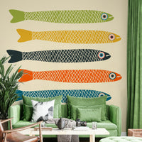 Anchovies Fish Pattern in Retro Vintage Style

