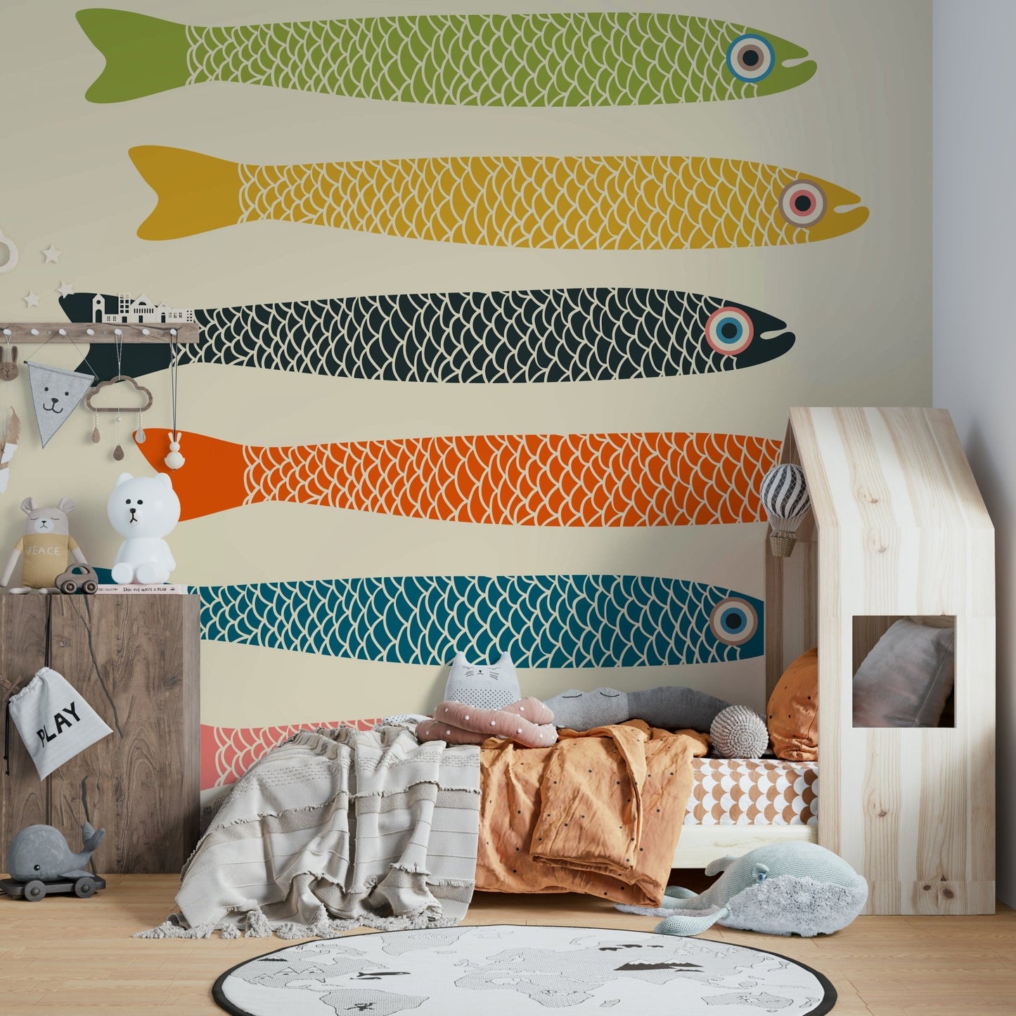 Cream Anchovies Fish Wall Mural for Retro Look


