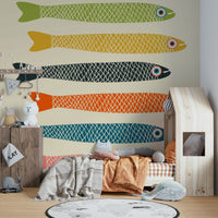 Cream Anchovies Fish Wall Mural for Retro Look

