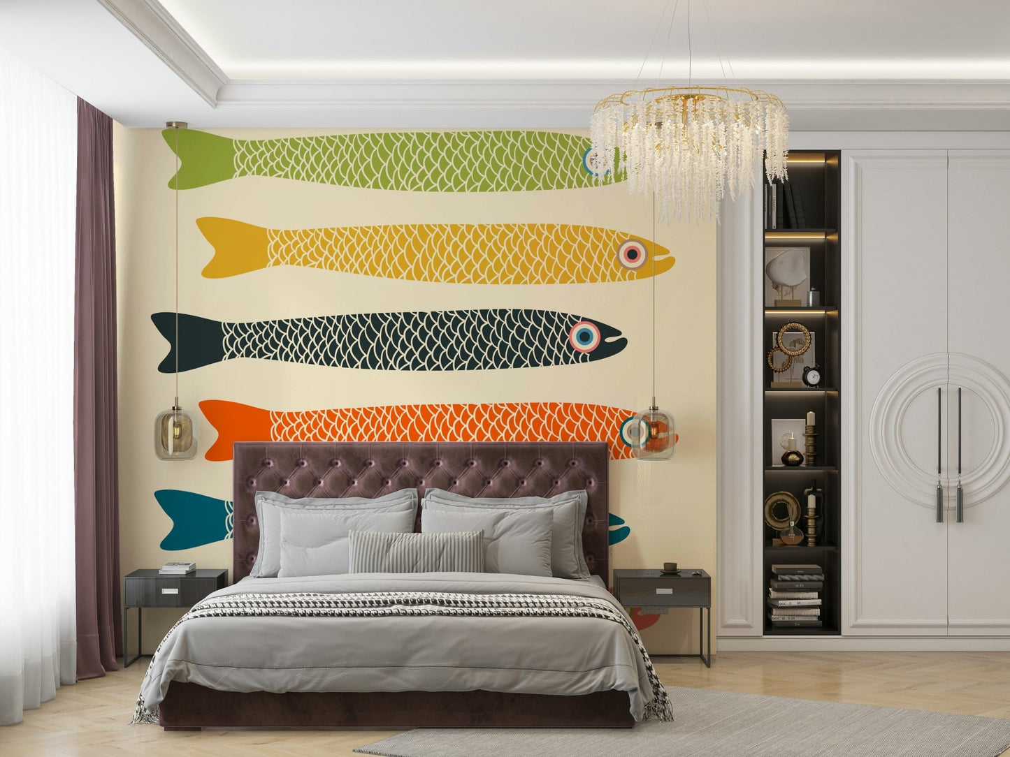 Vintage Multicolored Fish Wall Mural

