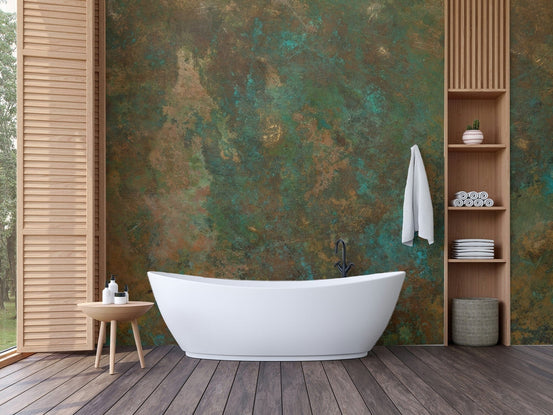 Elegant ancient bronze teal wallpaper mural for bathroom walls., C237