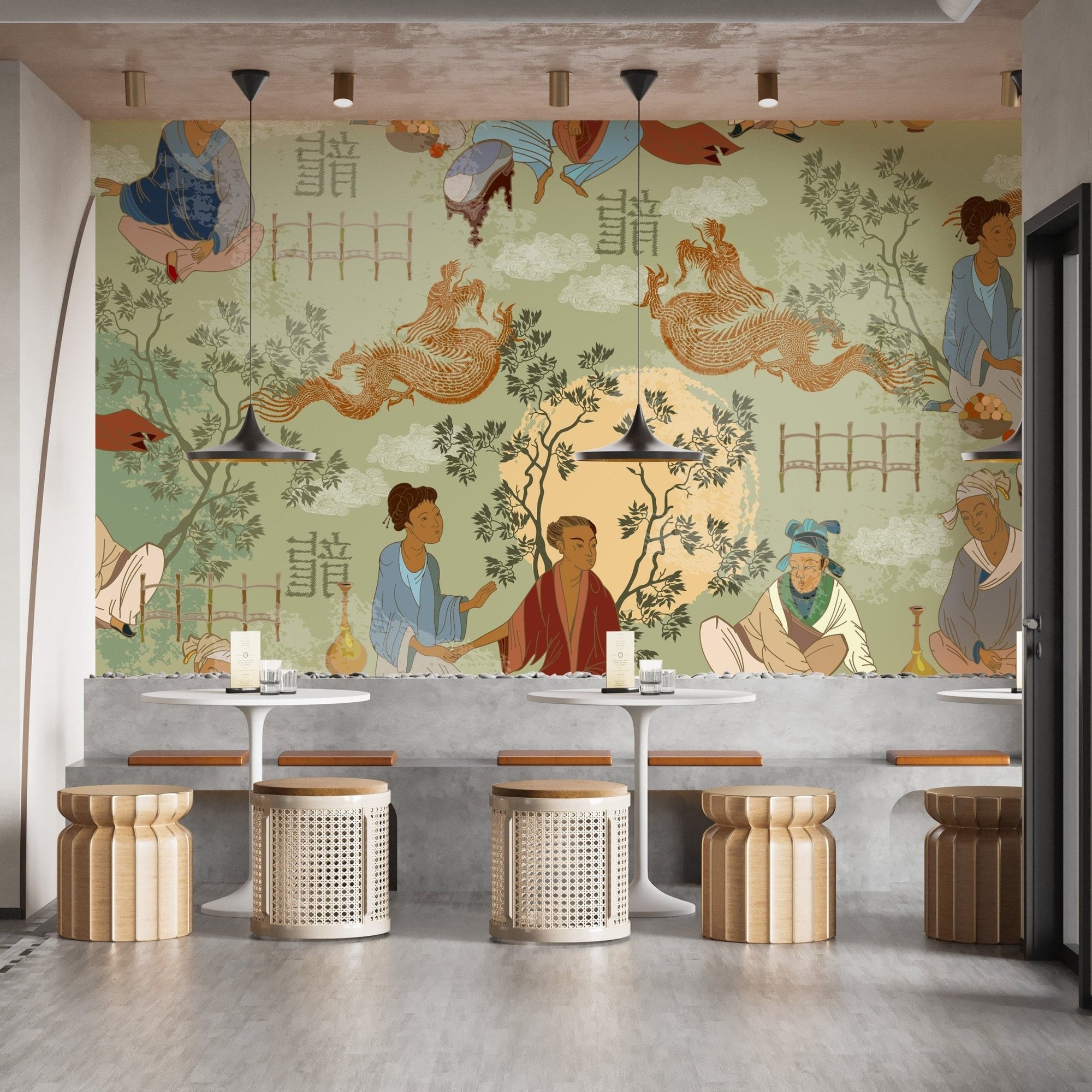 Ancient Chinese tea ceremony mural design, B347