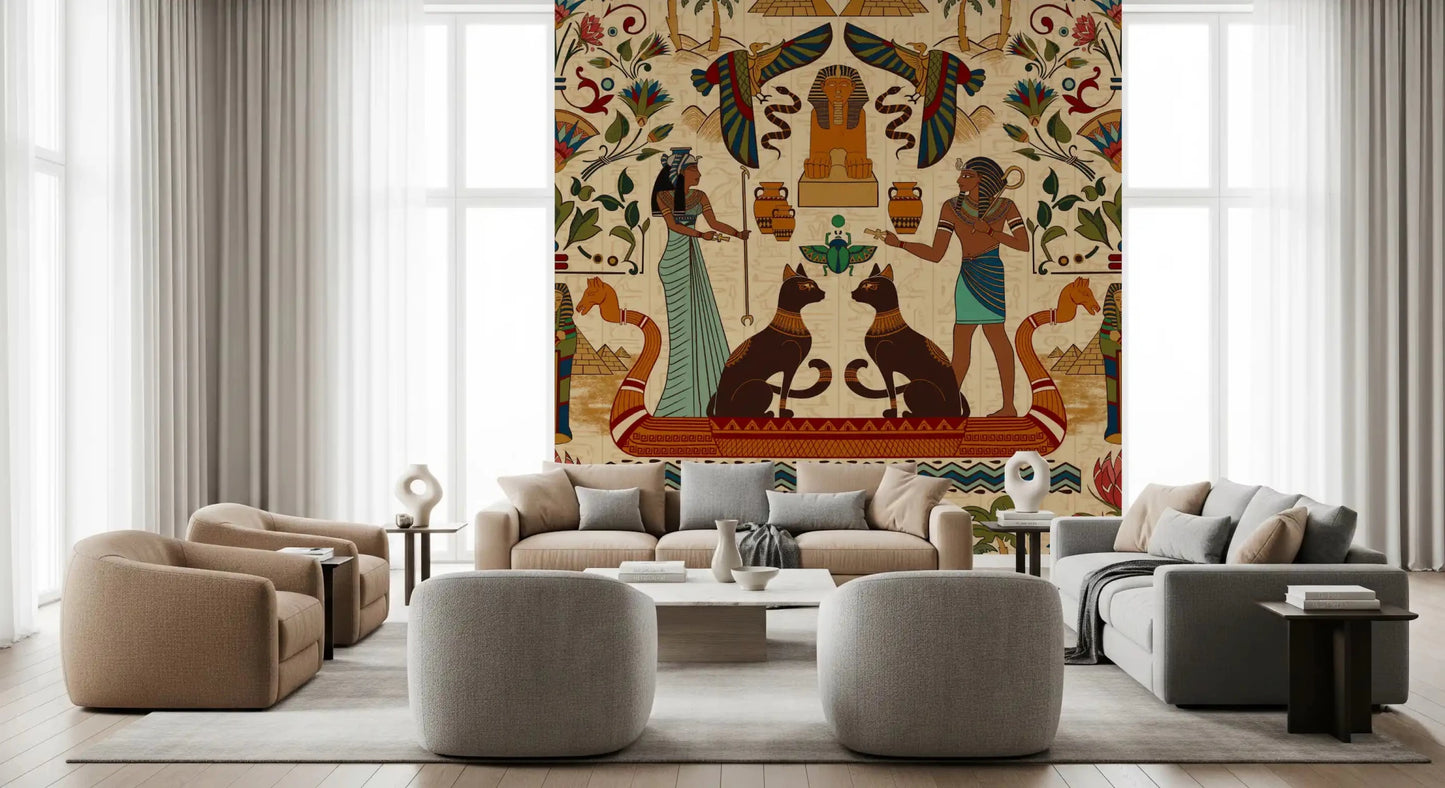 hallway face Ancient Echoes Wall Mural in a refined sitting room