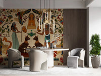 Ancient Echoes Wall Mural set behind a sofa in a cozy neutral living room