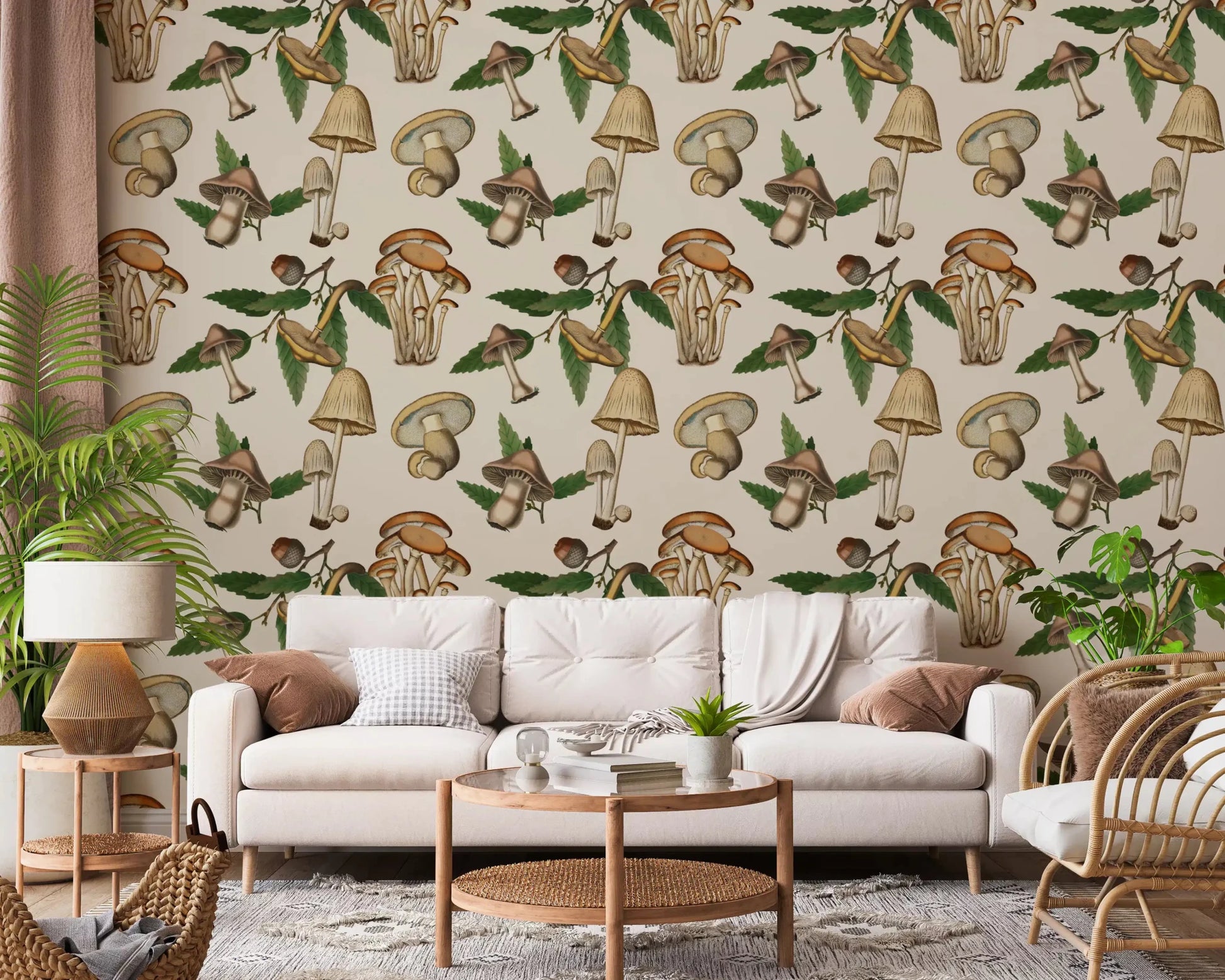 Calm natural surface from Mushrooms and Acorns wallpaper print