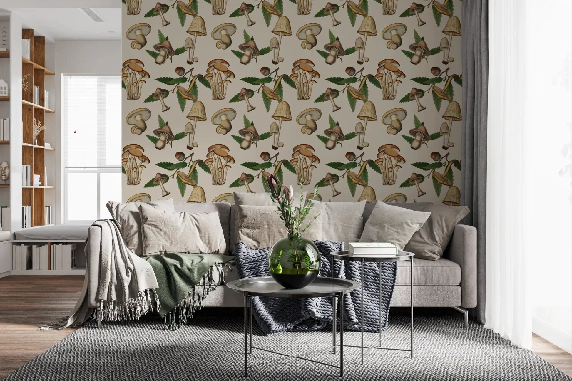 Hallway styled in Mushrooms and Acorns wallpaper on a light base