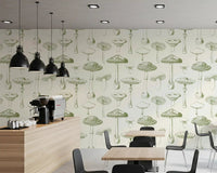 Soft sage Mushrooms wallpaper with an Ancient Forest repeat
