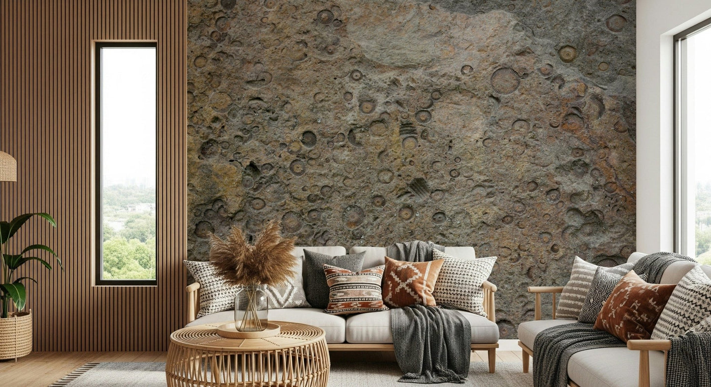 Peel and stick wallpaper for walls showcasing ancient fossil art

